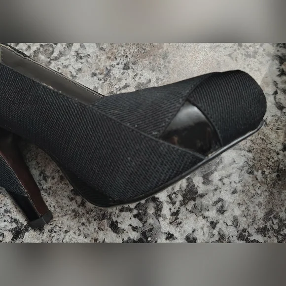 UNITED NUDE Black Leather & Cloth 4" Heel Pump Shoes Sz 5.5/6 - Picture 5 of 9